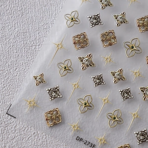 Relief 3D nail art stickers DP-273F with vintage gold and silver floral star patterns
