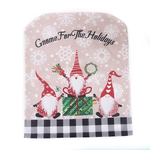 Christmas gnome burlap chair cover with Gnome For The Holidays text and plaid trim