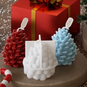 Pine cone candle silicone mold set with colorful finished crafts for Christmas decor