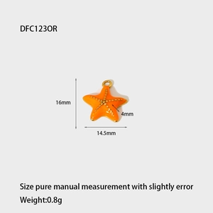 Detail view of orange starfish pendant with 16mm x 14.5mm dimensions and 0.8g weight