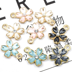 Floral alloy enamel pendants with pearls and rhinestones for DIY jewelry making