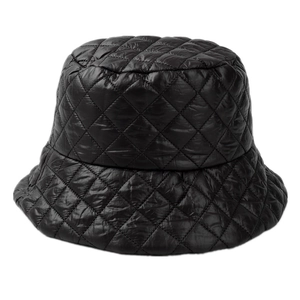 Modern black quilted bucket hat with warm puffer rhombic patterns for autumn winter