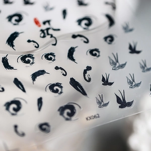 Japanese style ink texture nail art stickers KX062 with swallow silhouettes and red stamps