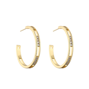 Minimalist gold-plated C-shaped hoop earrings with micro-pave cubic zirconia inlay