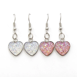 Heart Drop Earrings 304 Stainless Steel Colorful Glitter Sparkle Starry Sky Style Minimalist Accessories For Women