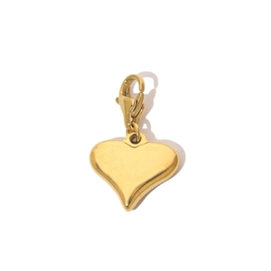Detailed view of a golden heart-shaped stainless steel pendant with a lobster clasp