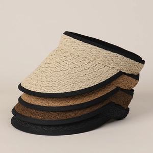 Women Paper Straw Visor Hat Wide Brim UV Protection Beach Vacation Sunshade Adjustable Japanese Style Minimalist