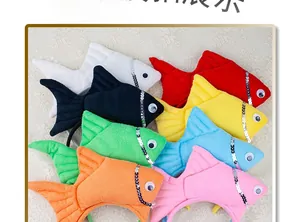 Detailed view of eight colorful fish headbands with sequins for stage performances