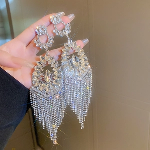 Rhinestone Tassel Dangle Earrings With 925 Sterling Silver Earring Post Exaggerated Flower Drop Jewelry For Women