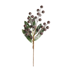 Artificial red berry branch with frosted finish and green leaves for Christmas decor