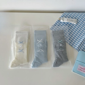 Ribbed Cotton Crew Socks With Bow Ribbon Sweet Ballet Style Breathable Calf High Fashion Hosiery For Women