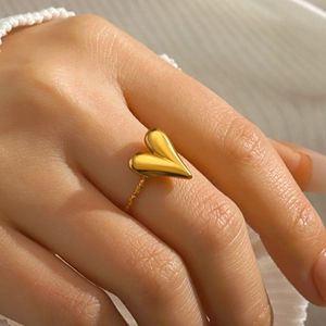 Heart Shaped Open Adjustable Ring Stainless Steel Fashion Gold Textured Band Women Minimalist Jewelry Gift