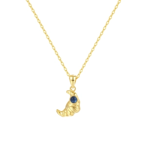 S925 sterling silver croissant pendant necklace with a blue gemstone in gold finish