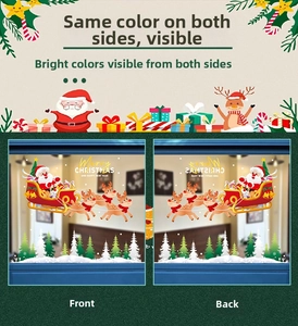 Detail of double-sided Christmas window stickers with Santa Claus and reindeer design