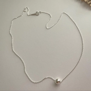 Minimalist 925 sterling silver necklace featuring a polished 8mm bead pendant on a thin chain