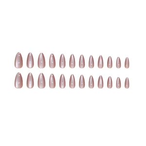 Pearly pink cat eye stiletto press-on nail kit with 24 pieces of almond shaped nails