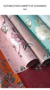 Macro view of vintage floral waterproof bouquet wrapping paper in assorted retro colors