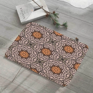 Vintage floral flannel floor mat with warm tones for bathroom and living room decor