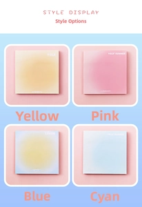 Quattro stili di foglietti adesivi sfumati in giallo, rosa, blu e ciano, quadrati