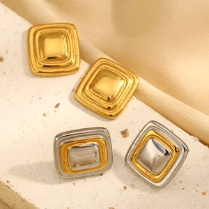 Orecchini A Lobo Quadrati Geometrici In Acciaio Inossidabile Placcato Oro 18 Carati Bicolore Moderno Minimalista Per Donna