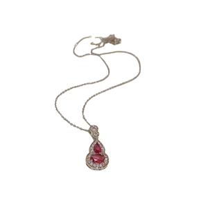 New Chinese style silver gourd necklace with red pear-cut zircon and pavé crystals