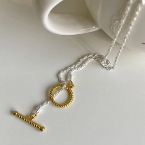 925 Sterling Silver OT Buckle Twisted Chain Necklace Two-Tone Gold Silver Mixed Metal Choker For Women Fashion Jewelry