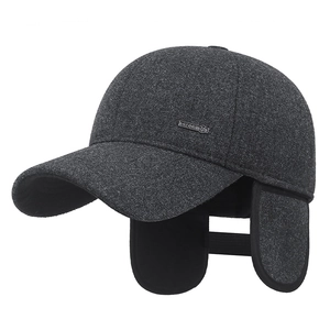 Winter wool baseball cap for men featuring fold-down ear flaps and thick warm lining
