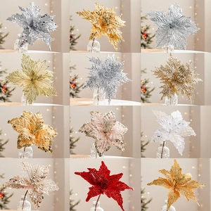 Poinsettia Christmas tree flowers with glitter sequins and velvet in 12 festive colors