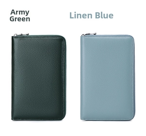 Detailed comparison of genuine leather wallets in army green and flax blue colors