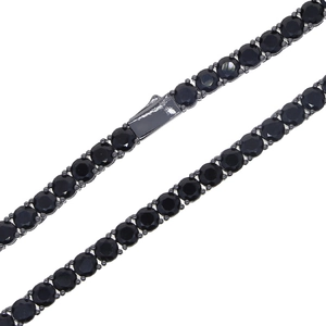 Detail of 5mm black tennis necklace featuring black stones and clasp closure