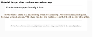 Detailed size chart and material specs for gold layered hoop earrings with 925 silver posts