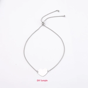 Adjustable 1.8mm stainless steel silver bolo chain with heart pendant and slider bead