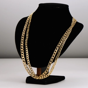 Textured gold-plated 7mm curb chain double-layered necklace for men and women