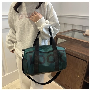 Large capacity dark green travel bag with LOOK letter print and adjustable shoulder strap