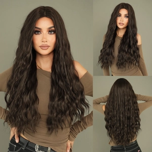 Long Wavy Wig Synthetic Heat Resistant Fiber Middle Part Body Wave Hair For Women Daily Party Cosplay Wear