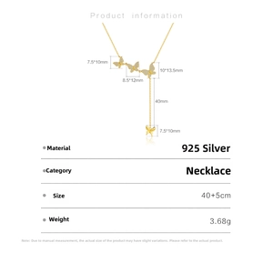 Detailed size parameters of the gold plated 925 silver butterfly multi-pendant necklace