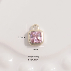 S925 sterling silver geometric pendant with pink square gemstone measuring 5.6mm x 4mm