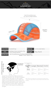 Größentabelle für Kinder Mesh-Basecap mit verstellbarem Kopfumfang von 52 bis 54 cm