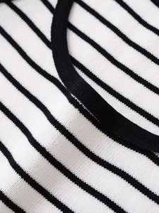 Detailed macro view of the knitted texture and stitching on a striped tank top