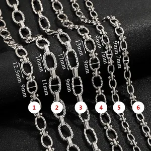 Size comparison chart for stainless steel chain links in various punk jewelry styles