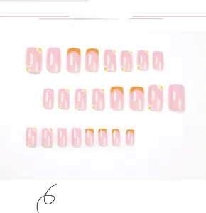 Detailed grid layout of French style nail tips with pink gradient and daisy floral patterns