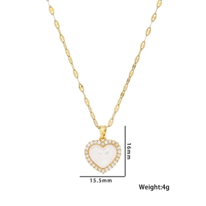 Golden mermaid pearl heart necklace with zircon inlay and product dimensions measurement