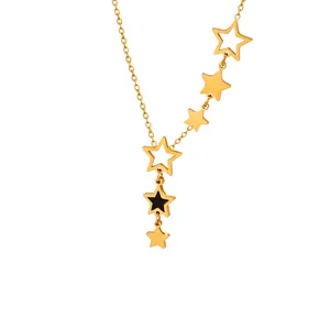 Star Pendant Necklace Titanium Steel Gold Plated Black Acrylic Charm Minimalist Y-Shape Tassel Jewelry For Women