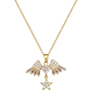 Elegant gold titanium jewelry set with sparkling crystal wings, heart and star pendant