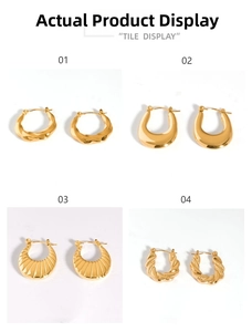 Detailed grid view of four irregular gold stainless steel hoop earrings with unique textures