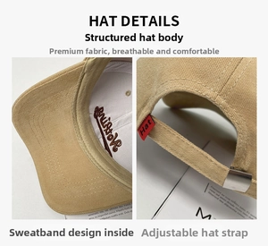 Detailed view of adjustable metal buckle and inner sweatband on cotton baseball cap