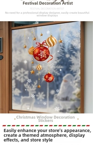 Détails de boules de Noël rouges et de flocons de neige autocollants sur vitrine