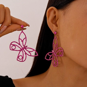 Elegant rose red butterfly drop earrings with sparkling crystals for a luxury look