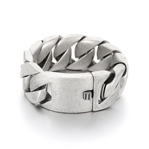 Men's vintage matte silver cuban link bracelet in heavy duty stainless steel