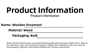 Detailed specifications for wooden elk and snowman ornaments listing material and dimensions